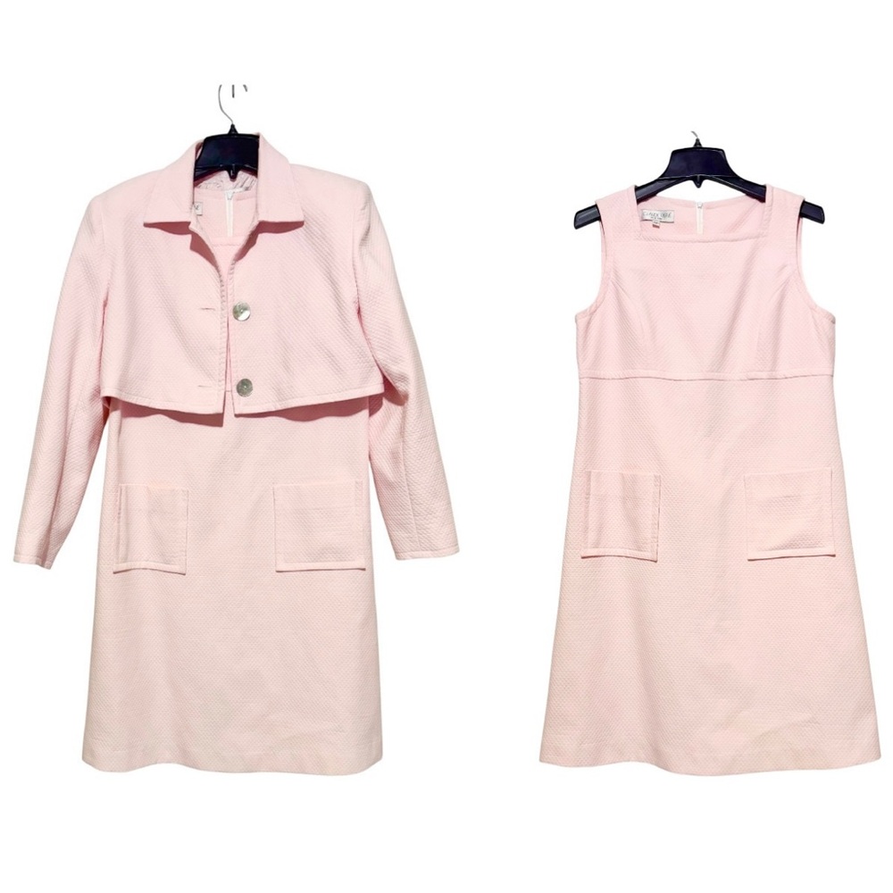 Beautiful Soft Pink Vintage Sleeveless Textured Shift Dress w/ Matching Jacket
